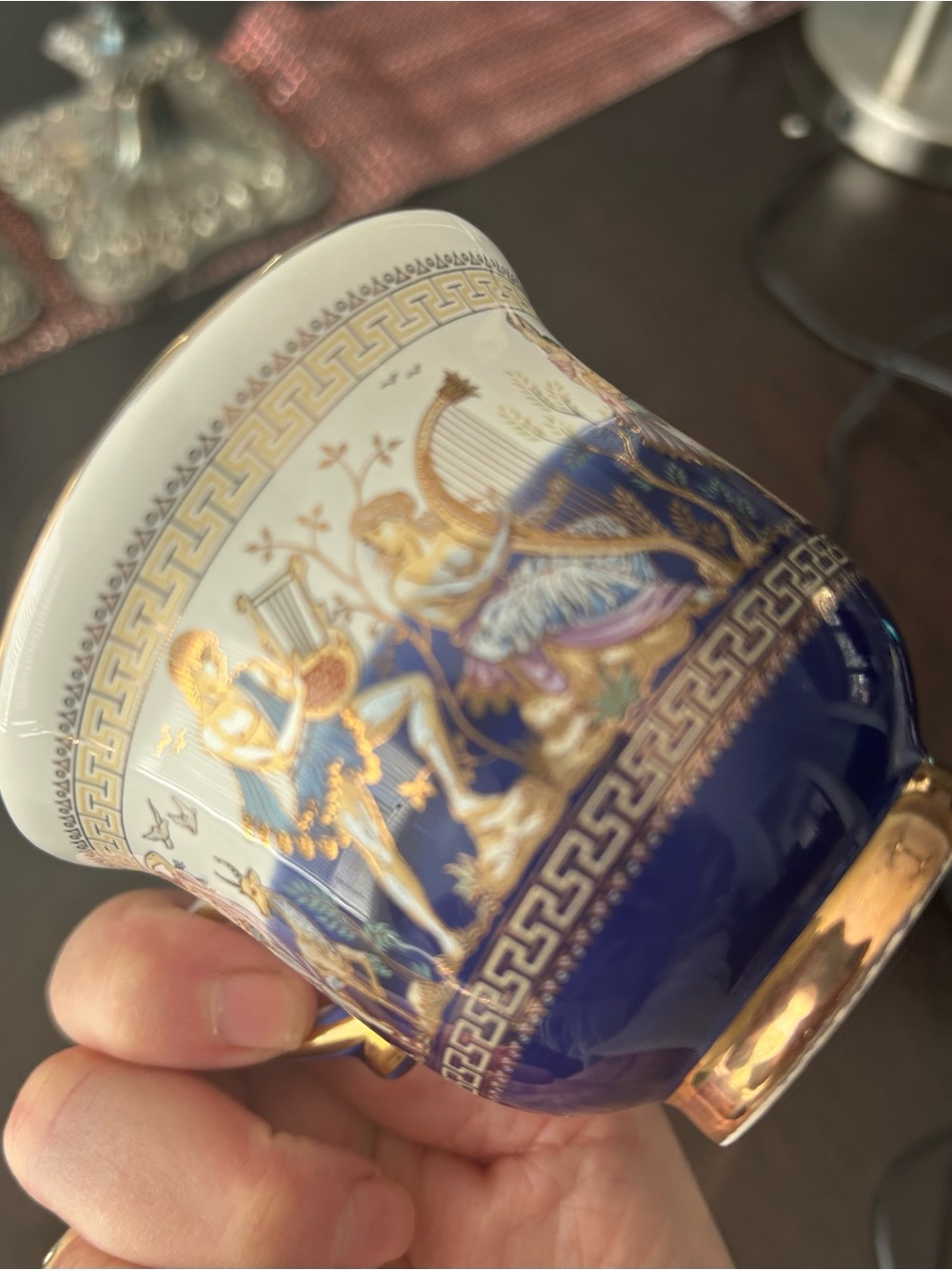 Vintage Gold-Trimmed Cobalt Blue Greek  Scene Tea Cup & Saucer - Picture 10 of 10